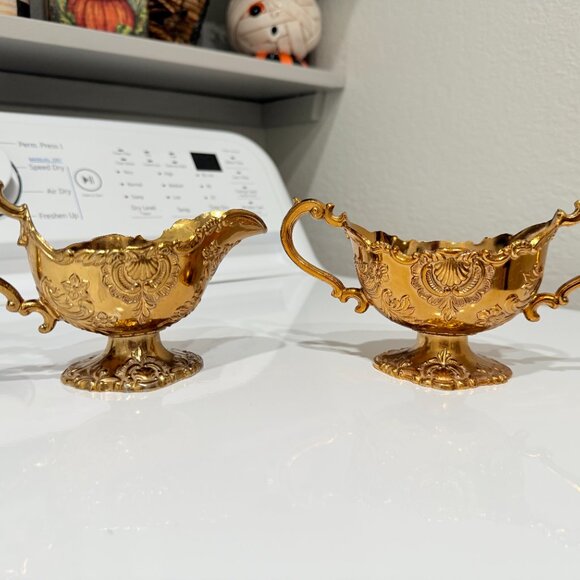 Vintage Gold Holiday Imports Crown Gold Heavy Sugar & Creamer - Picture 7 of 12